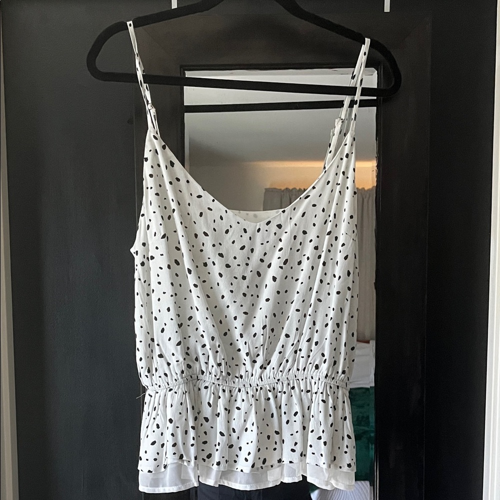 Polka Dot White Peplum Camisole with Adjustable Straps